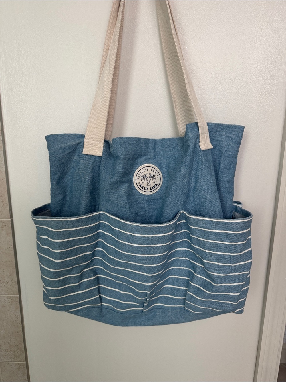 Salt Life Light Blue Canvas Tote with White Patch Logo
